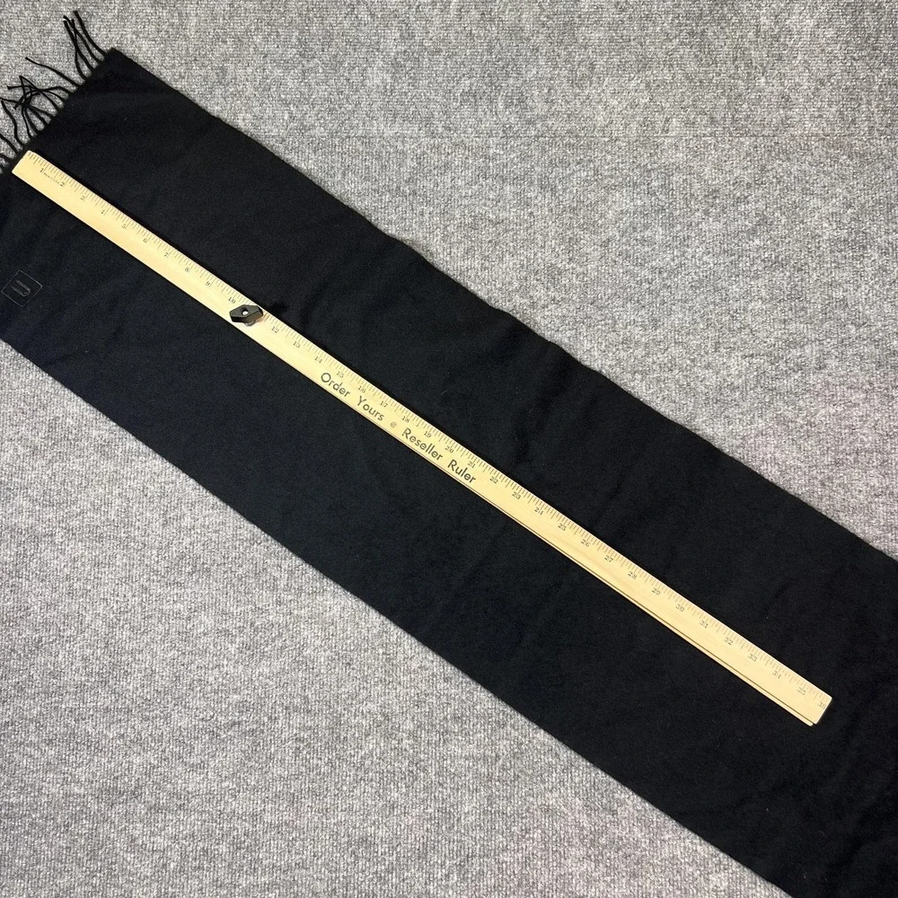 Vintage Nordstrom Scarf Mens One Size Black 100% Lambswool Fringe West Germany